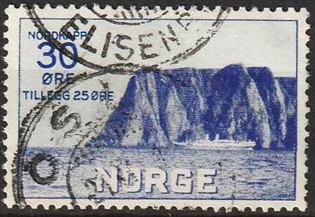 FRIMÆRKER NORGE | 1930 - AFA 161 - Nordkap I. - 30+25 øre blå - Stemplet